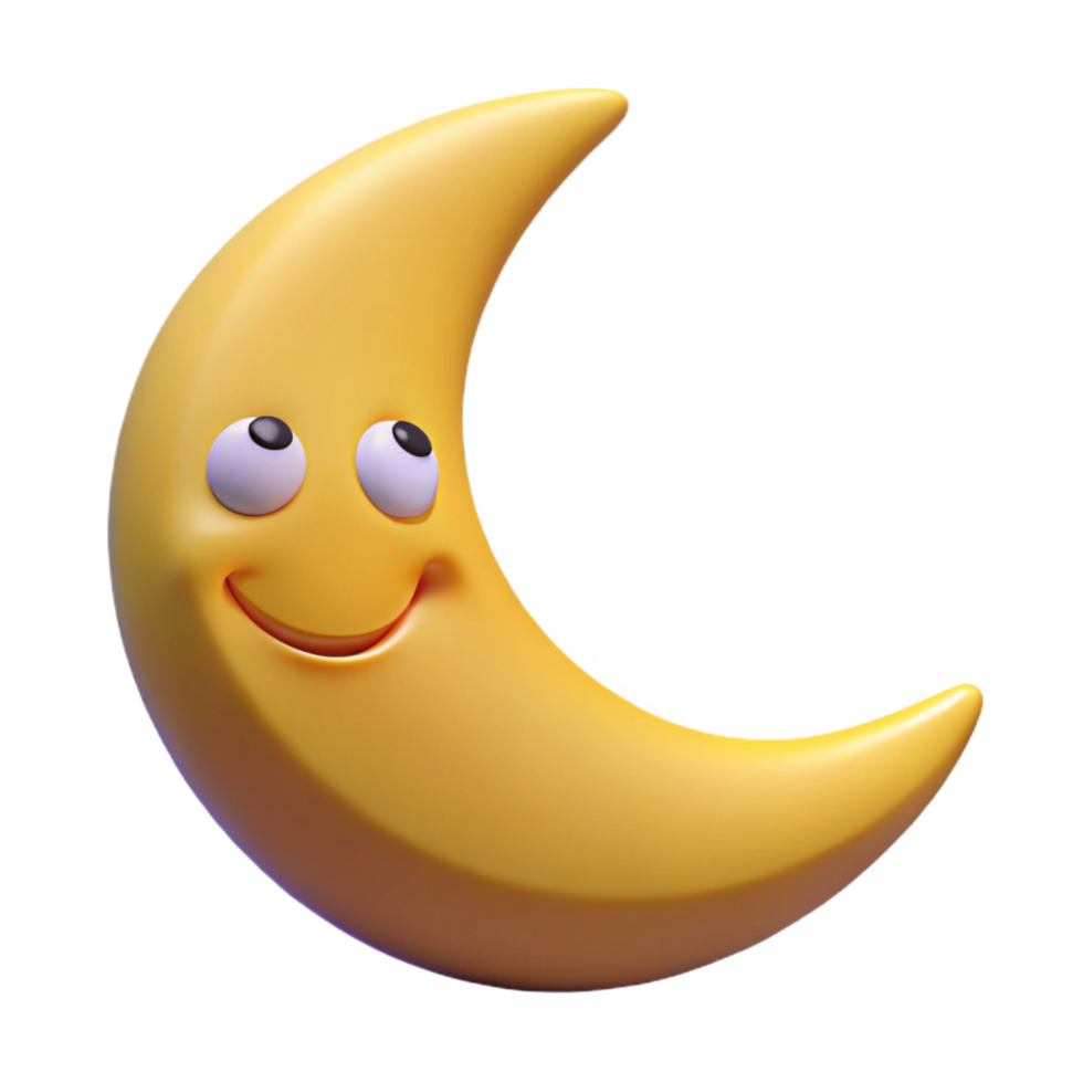 standout modern Smiling crescent moon character with pointed tips. Clean lines, flat color, minimal design with Scalable Design. ultra HD png
