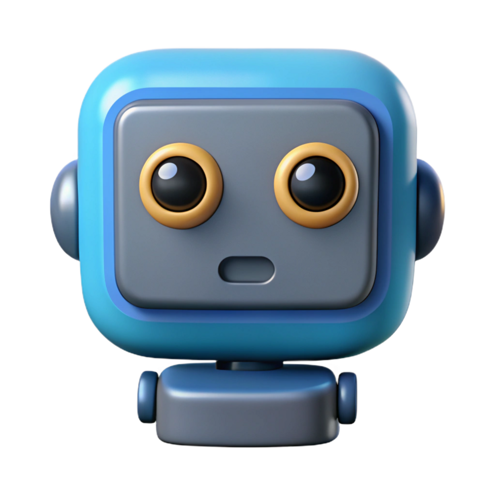 captivating acclaimed Square-shaped robot with rounded corners and circular eyes. Single-weight stroke, flat color, minimal design with Scalable Design. png