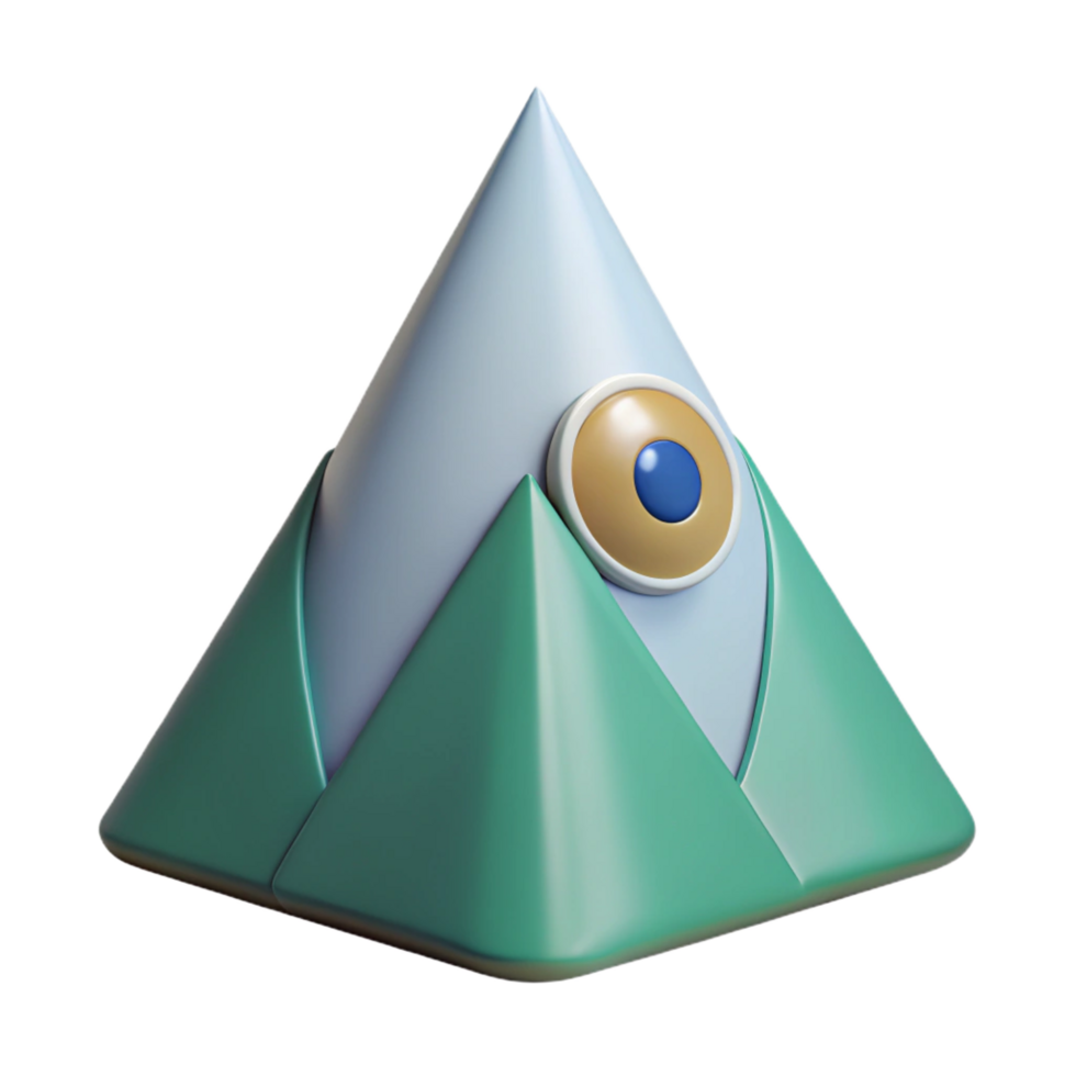 hypnotic avant-garde Triangular mountain with a single, centered eye. Clean lines, flat color, crisp edges with Scalable Design. detailed png