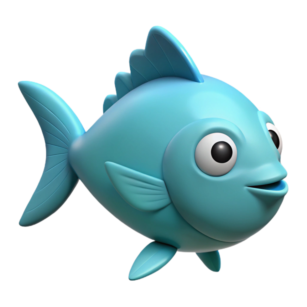 magnificent joyful rustic Fish character with an oval body and triangular fins. Scalable, flat color, clean lines with Scalable Design. authentic png
