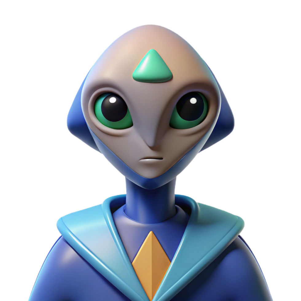romantic pristine Abstract alien with a triangular head and oval eyes. Clean lines, flat color, symmetrical design with Scalable Design. handcrafted png