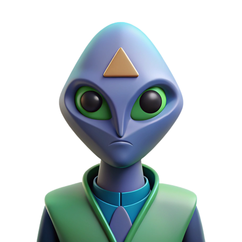 fascinating whimsical avant-garde Abstract alien with a triangular head and oval eyes. Clean lines, flat color, symmetrical design with Scalable Design. perfect clarity png