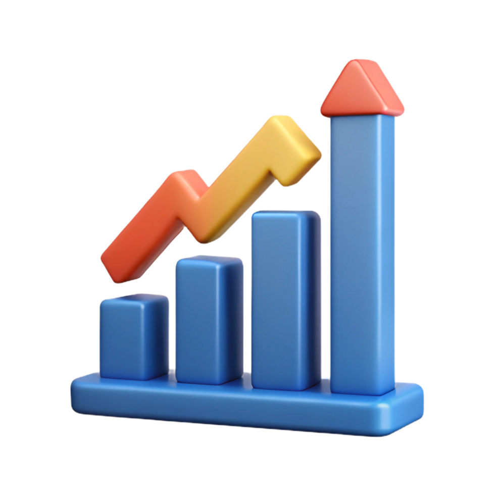 dynamic captivating Upward trending arrow chart with three data points, minimal design, crisp edges with Scalable Design. ultra HD png