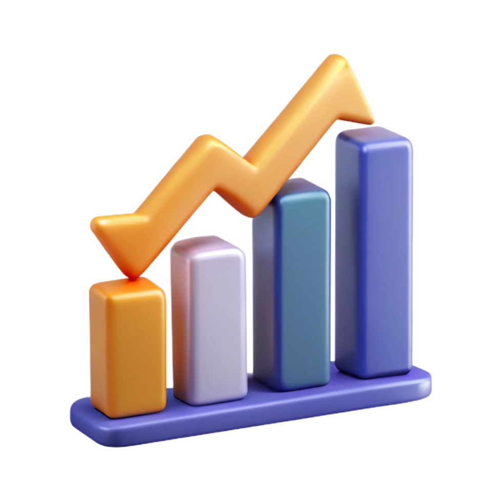 pristine memorable Upward trending arrow chart with three data points, minimal design, crisp edges with Scalable Design. png