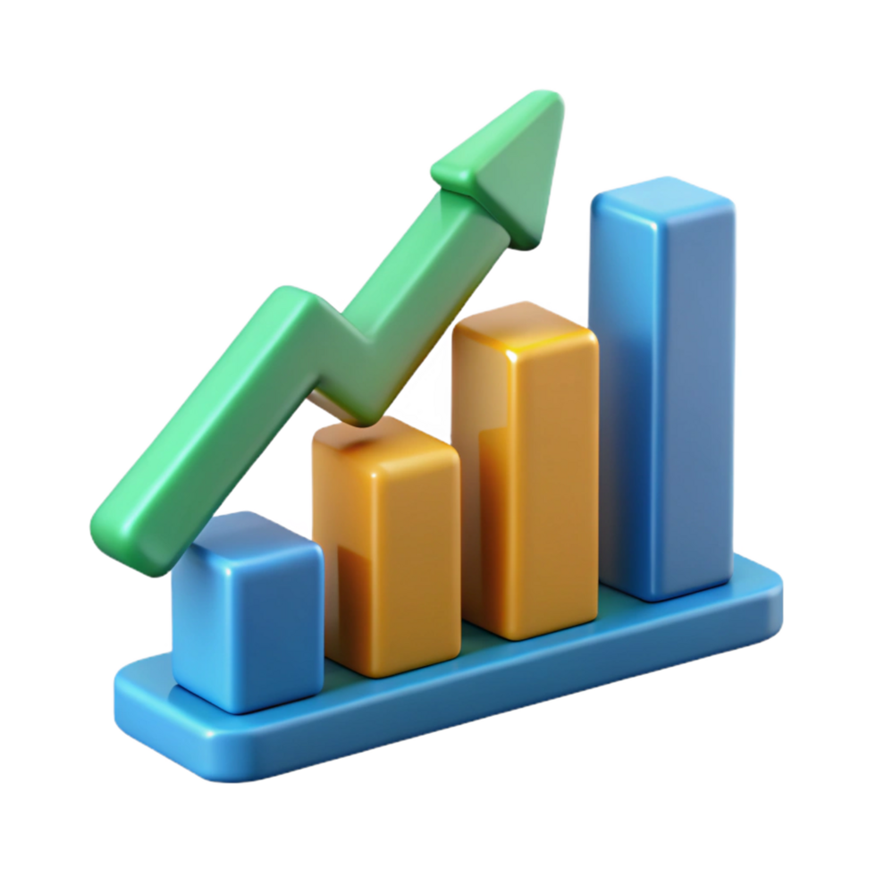 romantic immaculate Upward trending arrow chart with three data points, minimal design, crisp edges with Scalable Design. expertly shot png