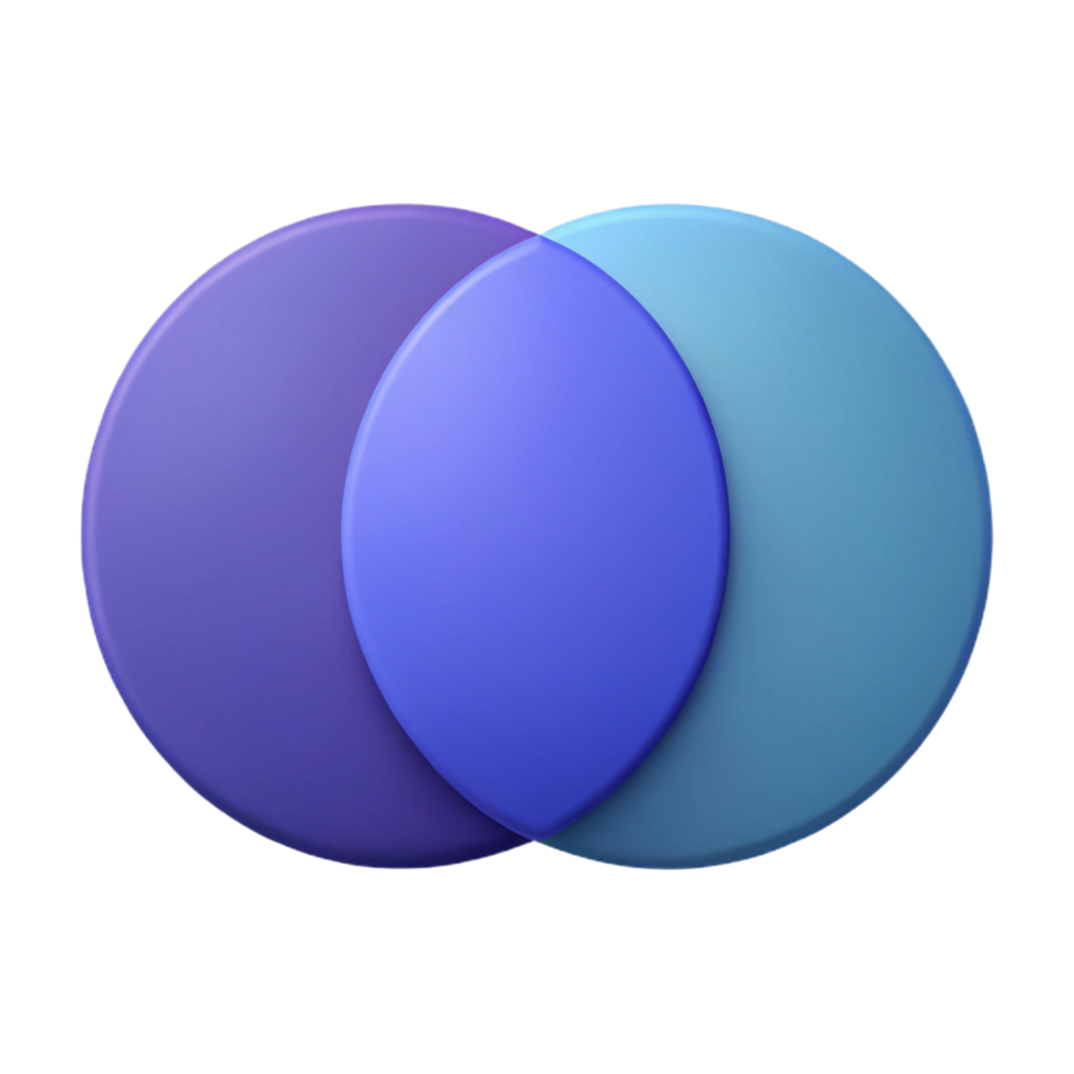 captivating inspired Venn diagram with two overlapping circles, minimal design, crisp edges with Scalable Design. png