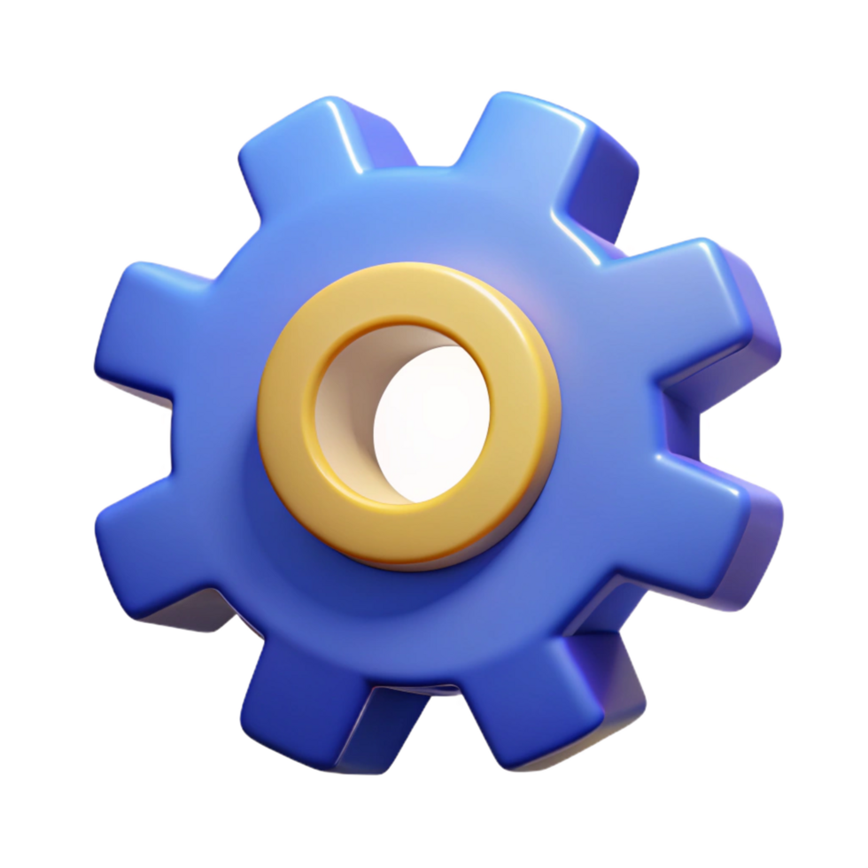 mysterious dazzling Gear icon with four cogs, symmetrical design, flat color with Scalable Design. museum quality png