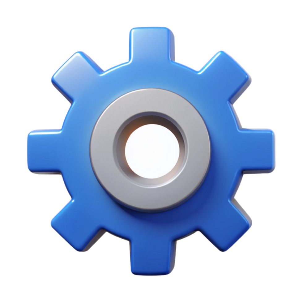 coveted minimalist Gear icon with four cogs, symmetrical design, flat color with Scalable Design. high quality png