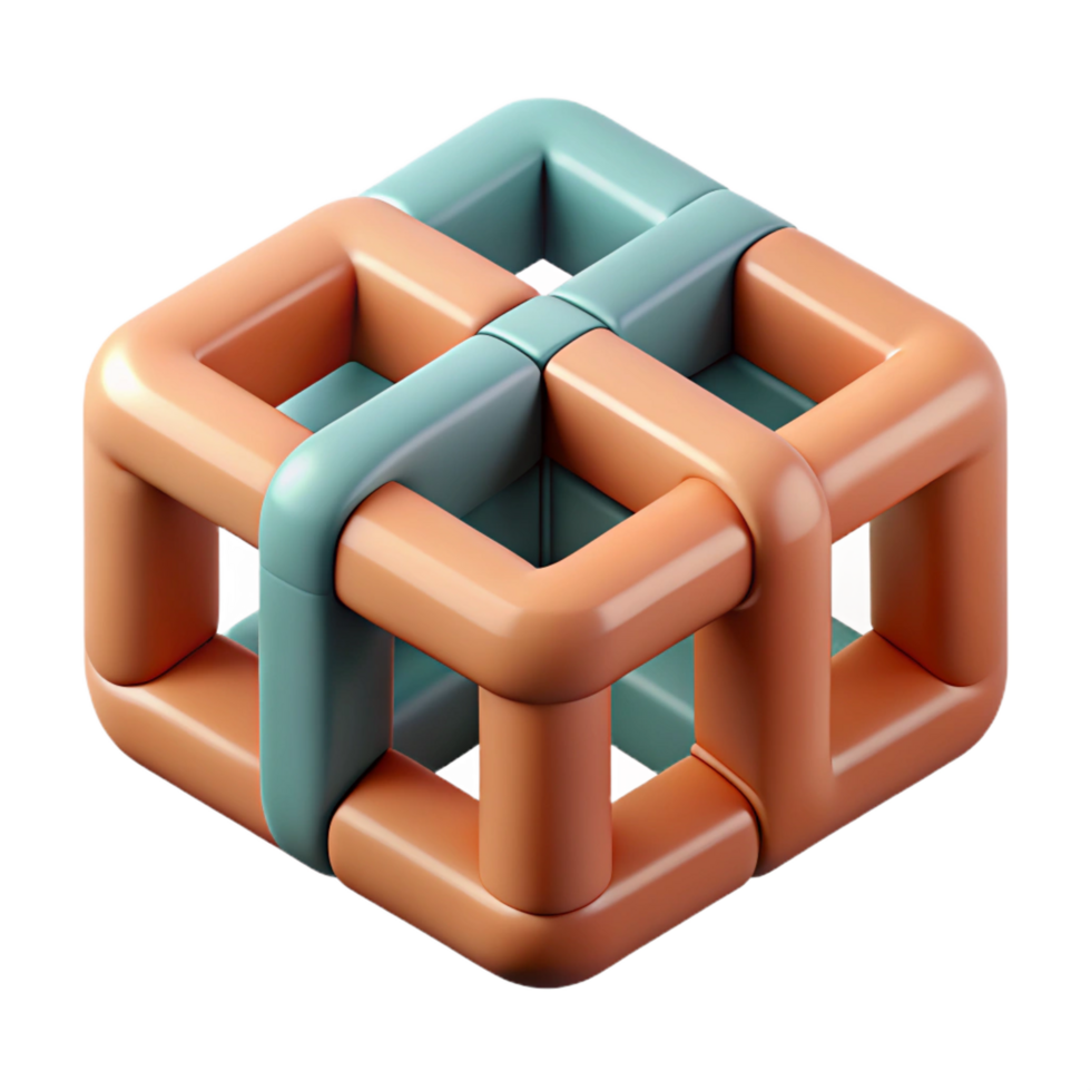 beautiful classic Interlocking geometric shapes forming a cube. Crisp edges, flat color, minimal design with Scalable Design. refined png