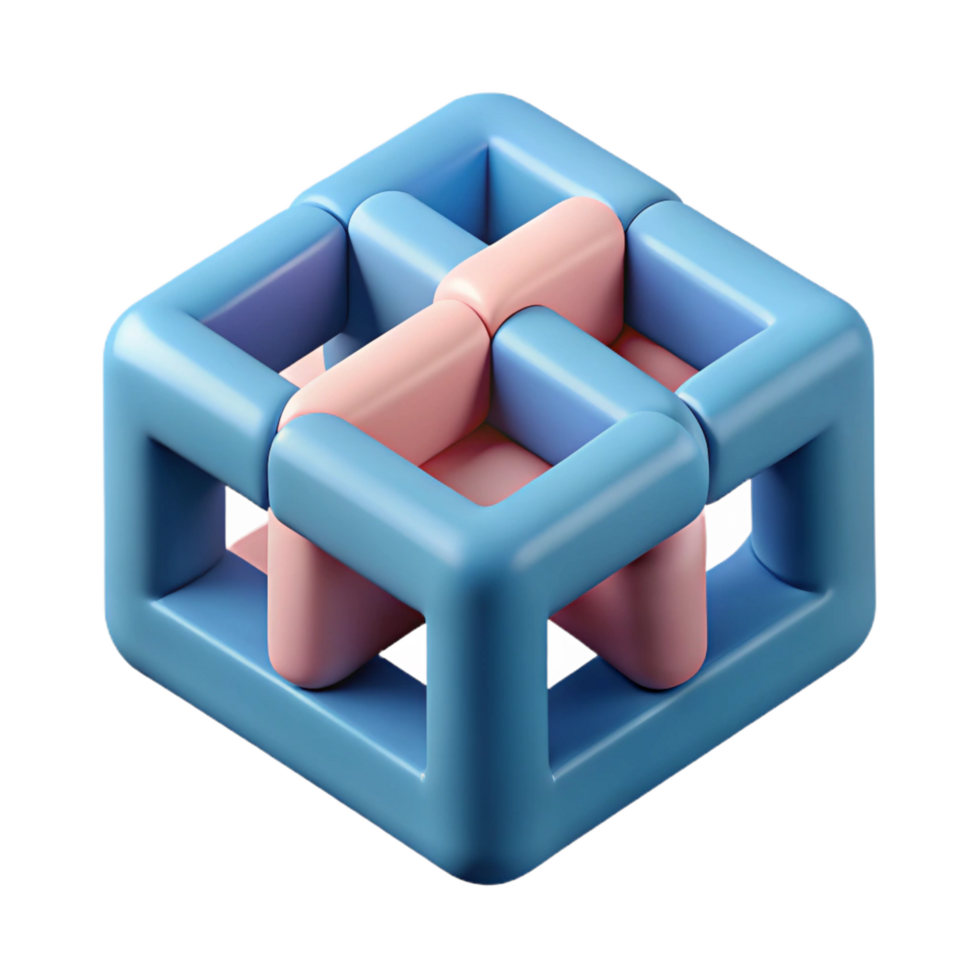 iconic coastal Interlocking geometric shapes forming a cube. Crisp edges, flat color, minimal design with Scalable Design. fine detail png