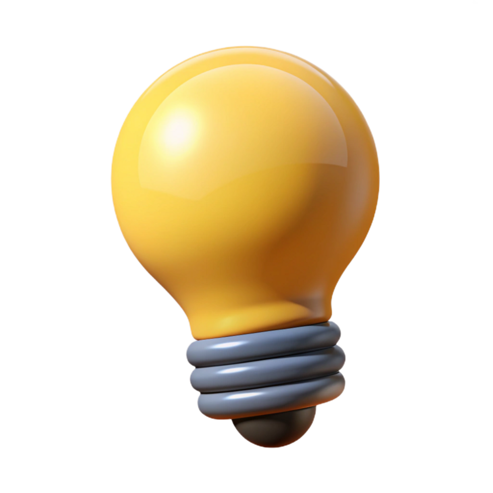 inspired mid-century Minimal design of a lightbulb icon with flat yellow color with Scalable Design. expertly shot png