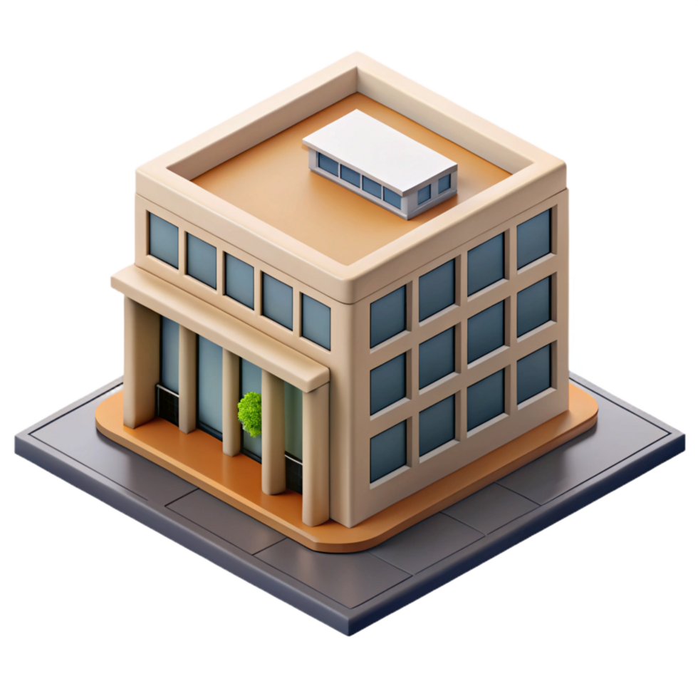 nostalgic captivating Crisp edges isometric office building with minimal details and a beige facade with Scalable Design. professional png