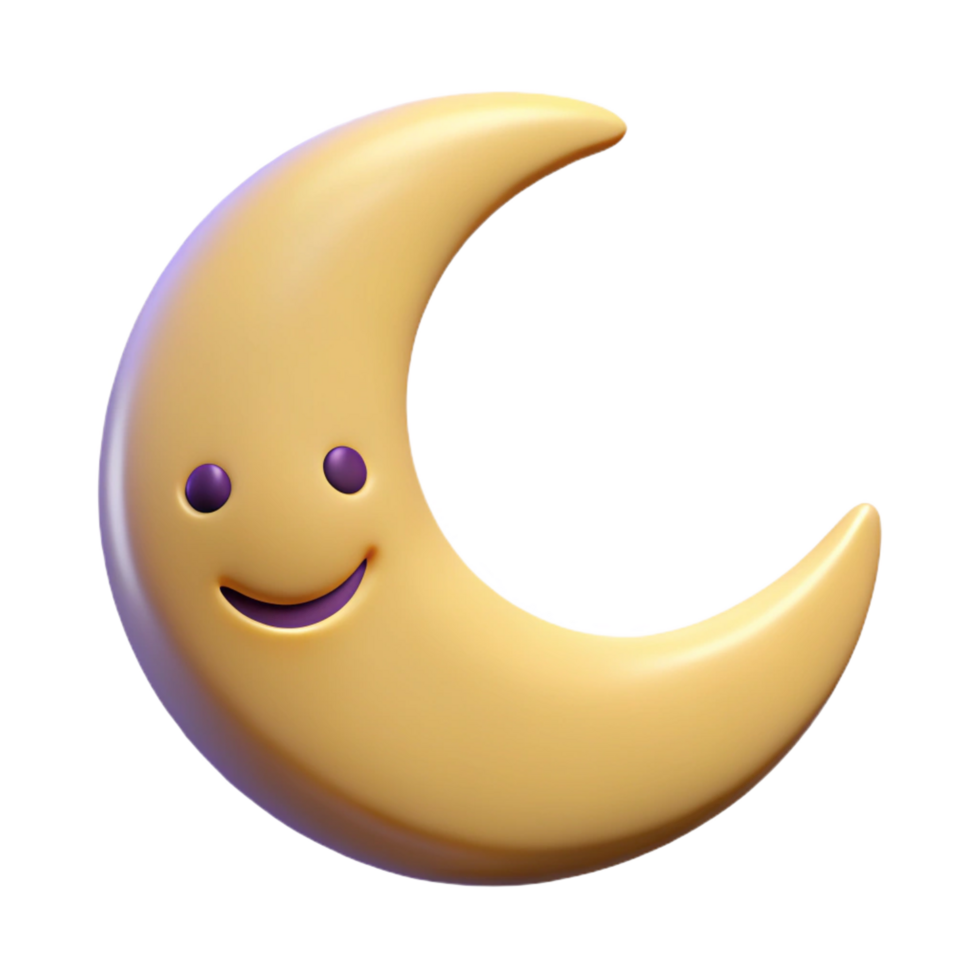 intense dazzling Smiling crescent moon with pointed tips. Clean lines, flat color, minimal design with Scalable Design. expertly shot png