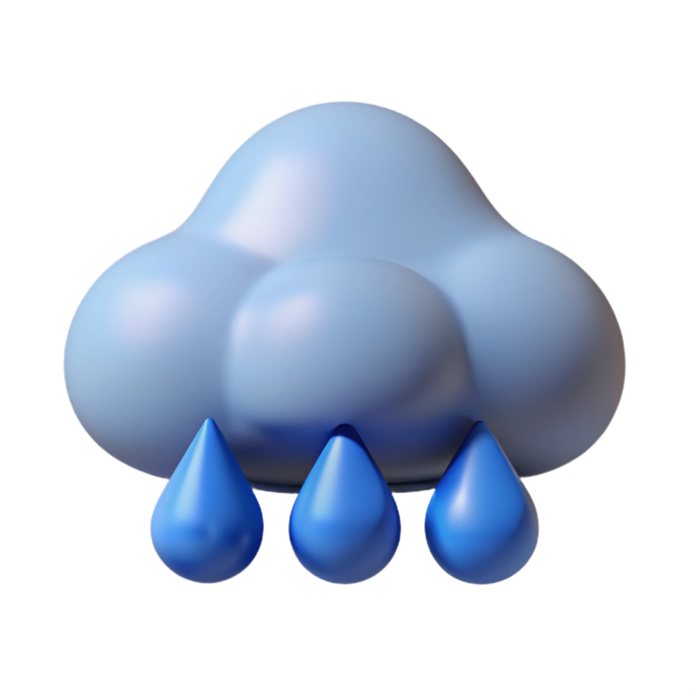 striking bold traditional Raincloud with rounded base and three raindrops. Flat color, scalable, minimal design with Scalable Design. handcrafted png
