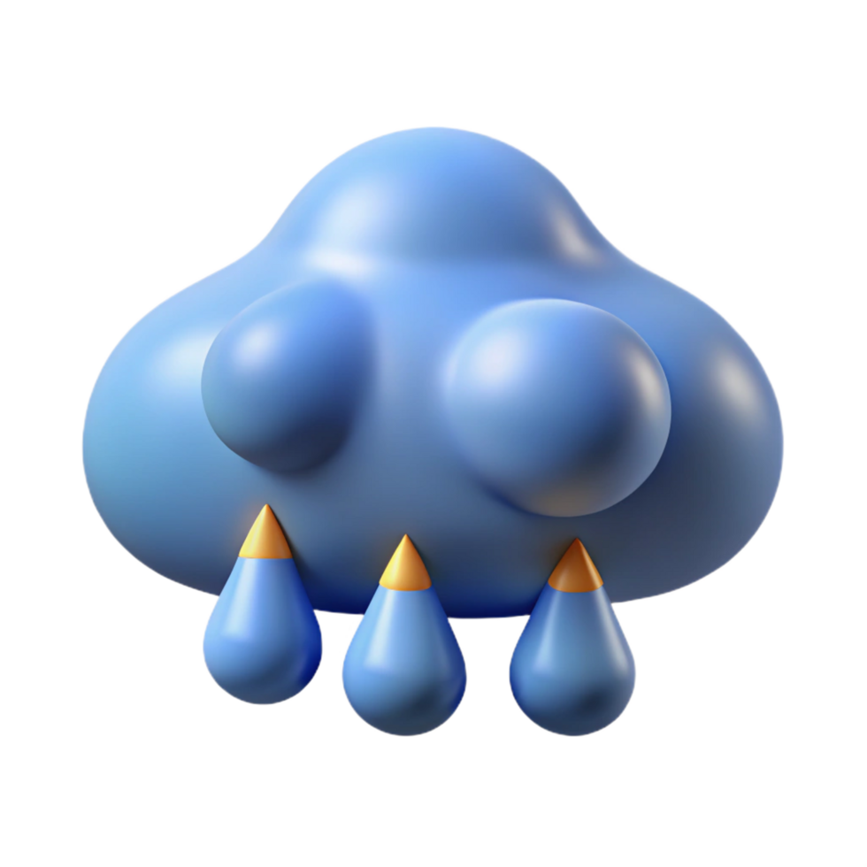 pristine vintage Raincloud with rounded base and three raindrops. Flat color, scalable, minimal design with Scalable Design. ultra HD png