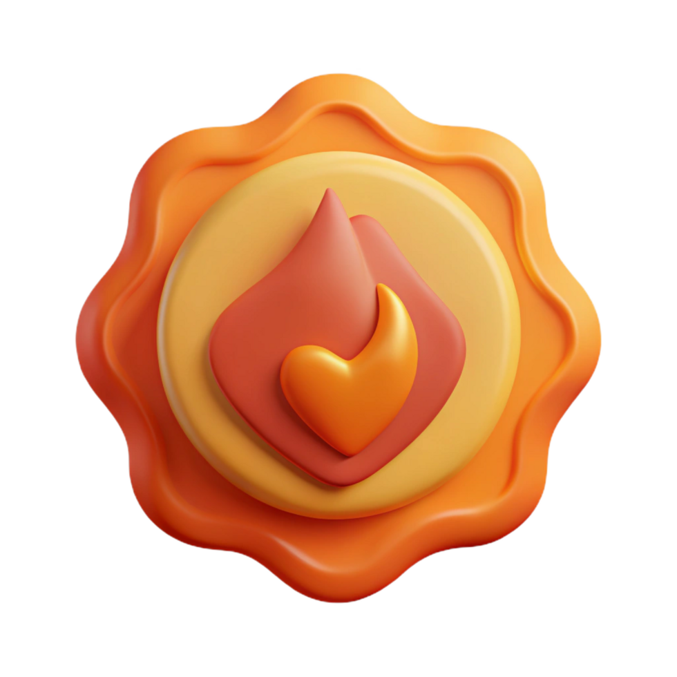 playful spectacular Heart-shaped badge with a simple flame icon. Flat color, scalable, crisp edges with Scalable Design. handcrafted png