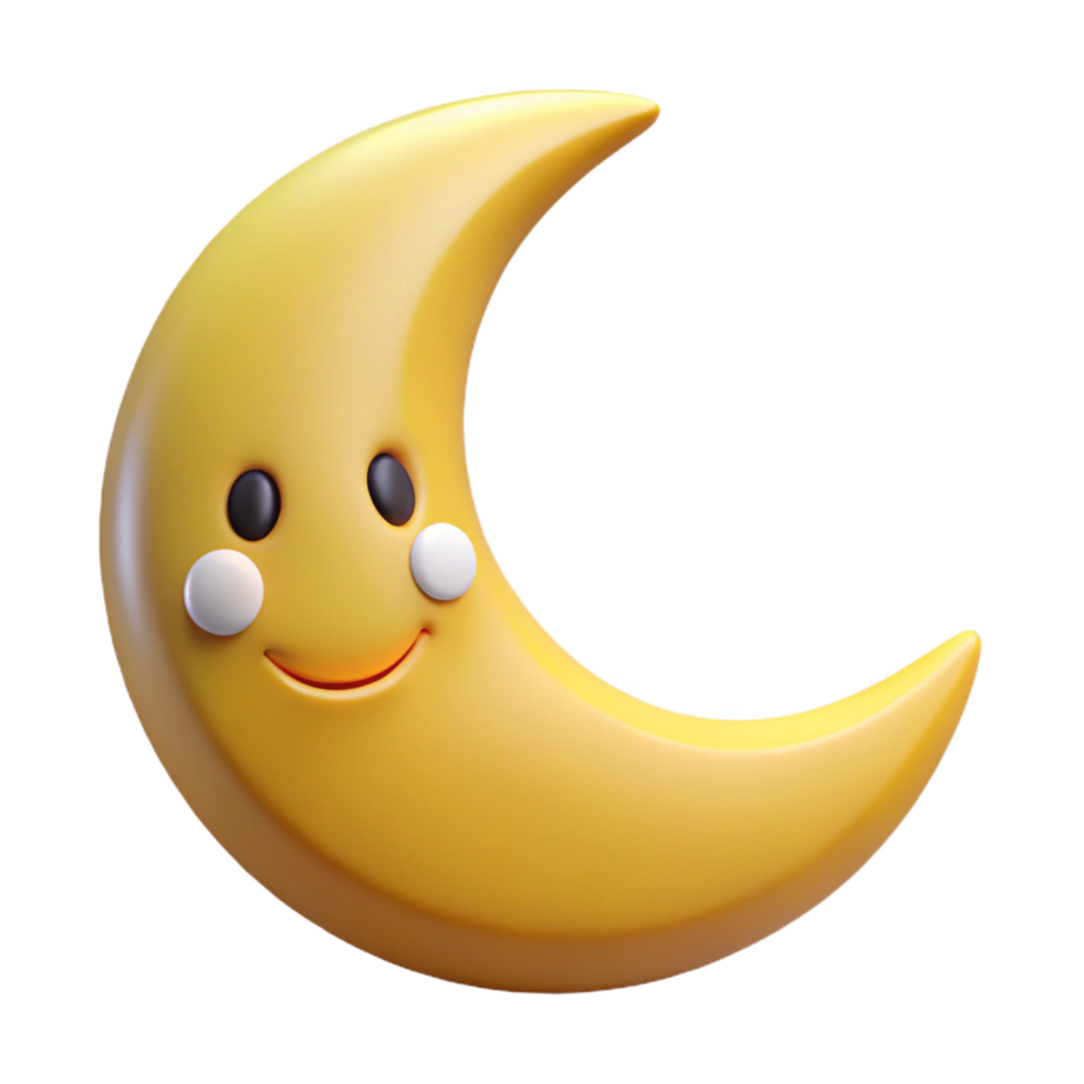 alluring remarkable Smiling crescent moon character with pointy tips. Flat color, crisp edges with Scalable Design. png