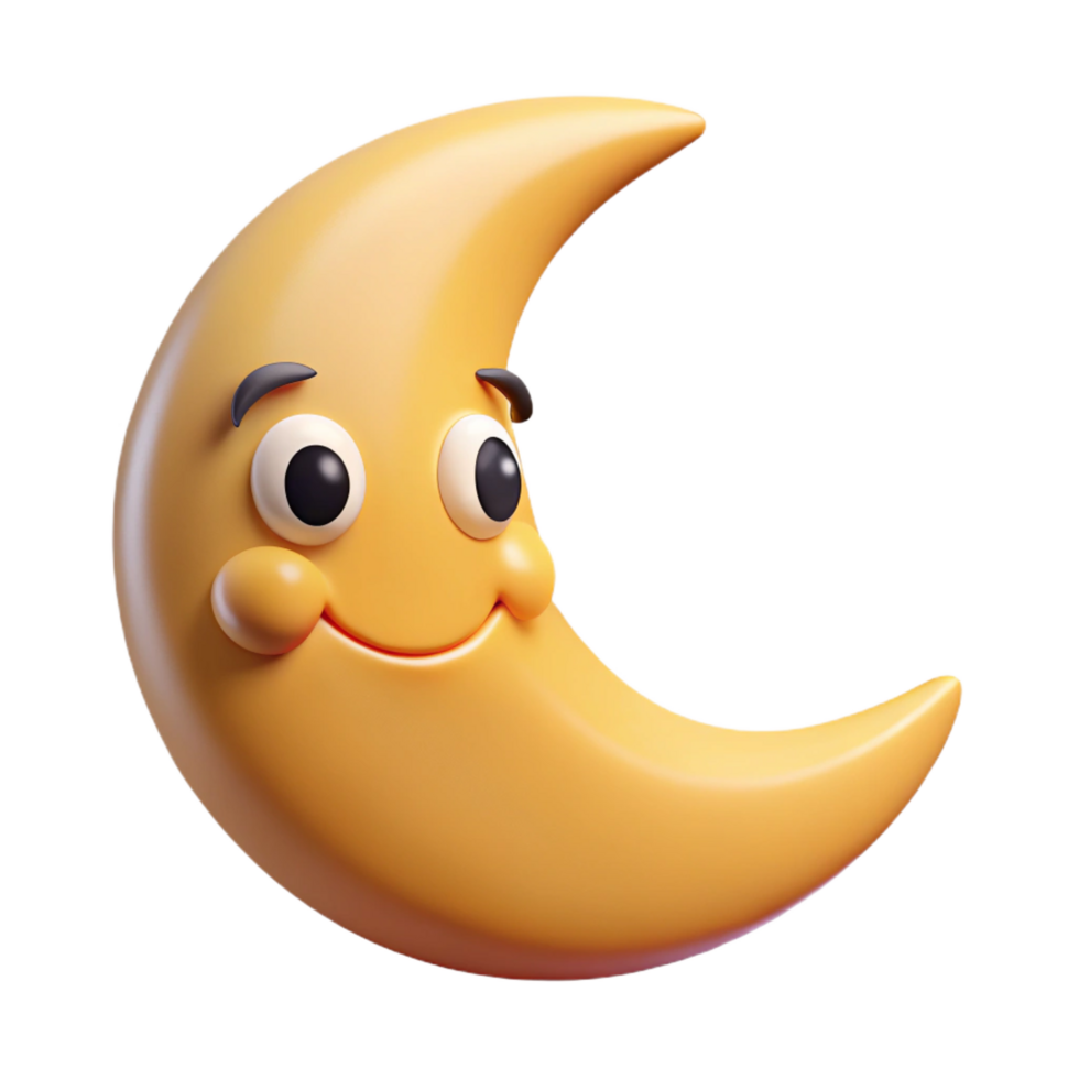 mesmerizing energetic elegant Smiling crescent moon character with pointy tips. Flat color, crisp edges with Scalable Design. gallery standard png