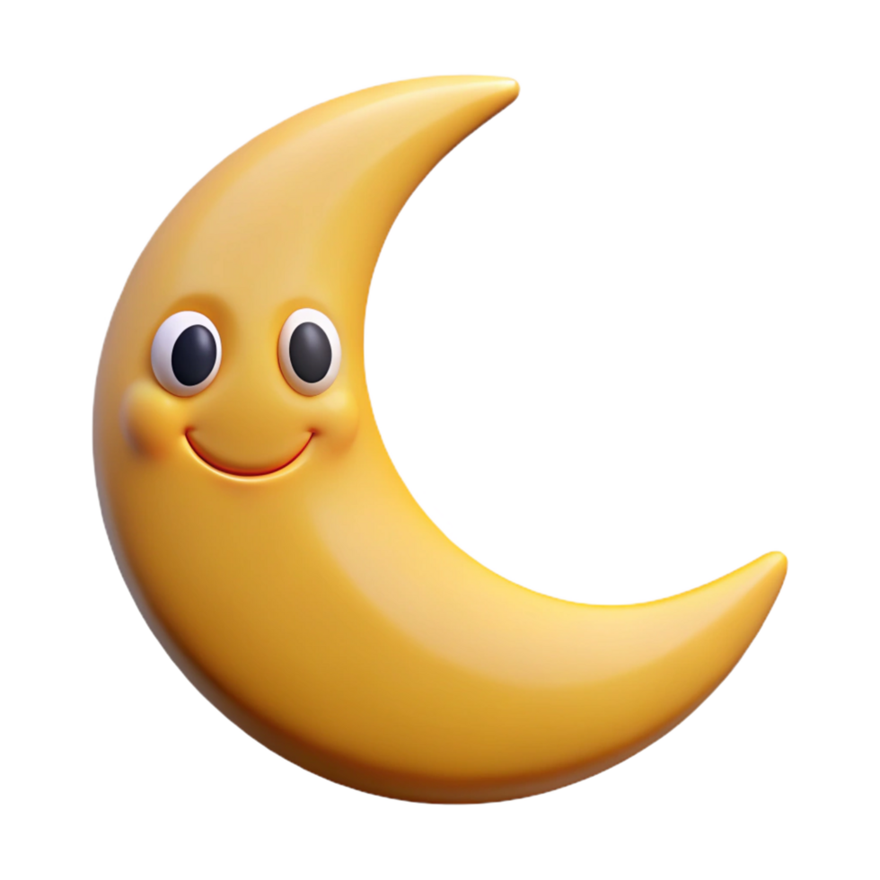 quintessential tropical Smiling crescent moon character with pointy tips. Flat color, crisp edges with Scalable Design. high resolution png