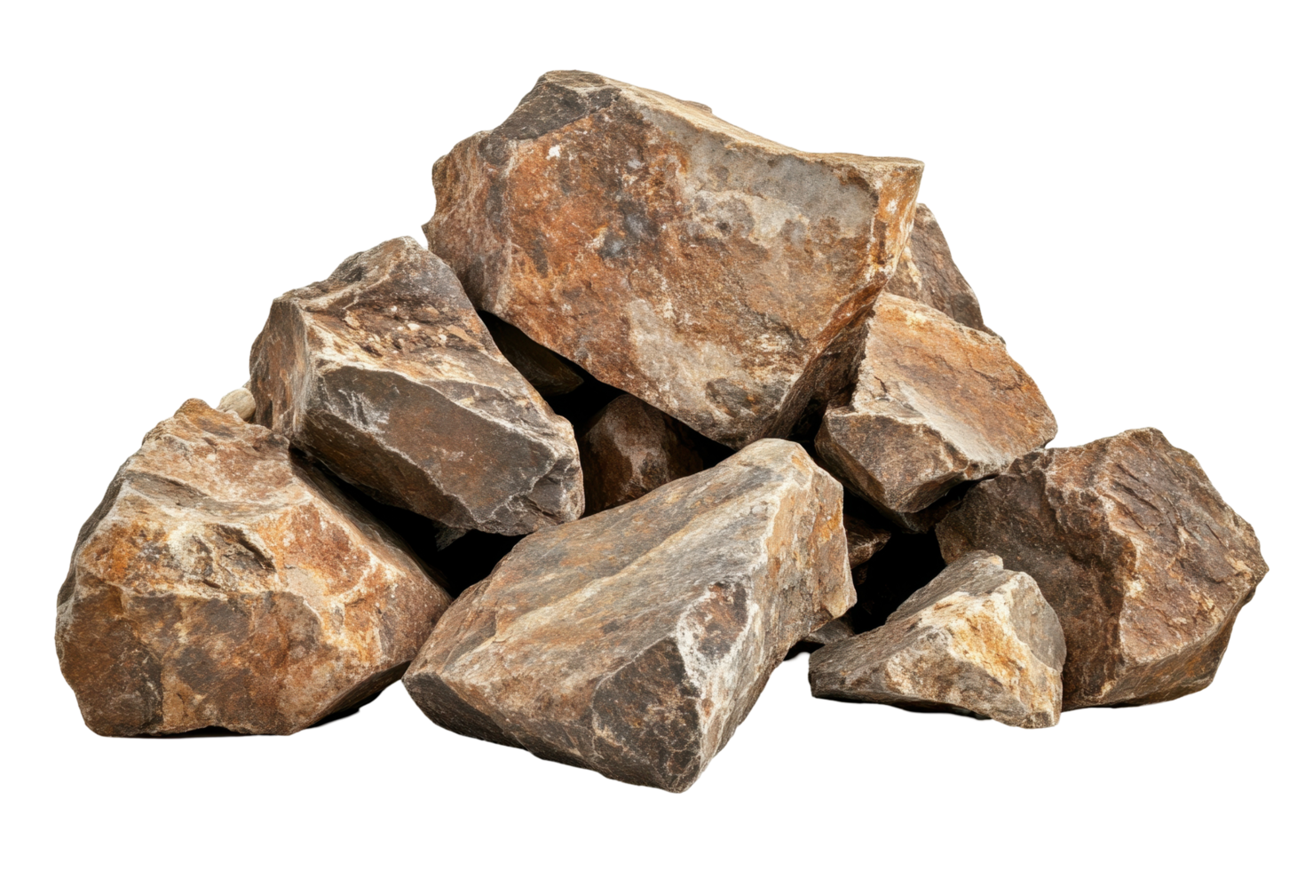 A collection of various sized, rough rocks, close-up view. png