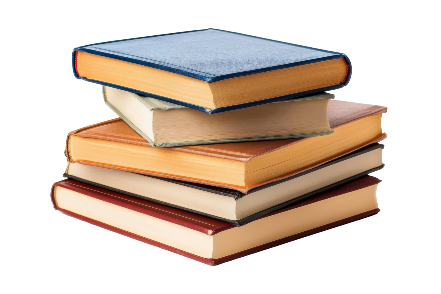 A stack of hardback books in various colors. png