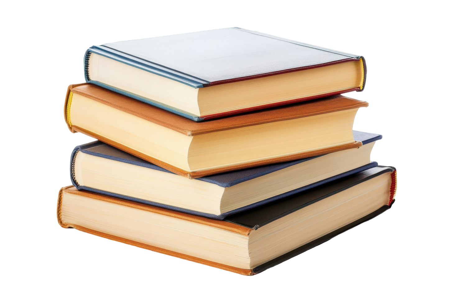 A stack of colorful hardback books on a plain background. png
