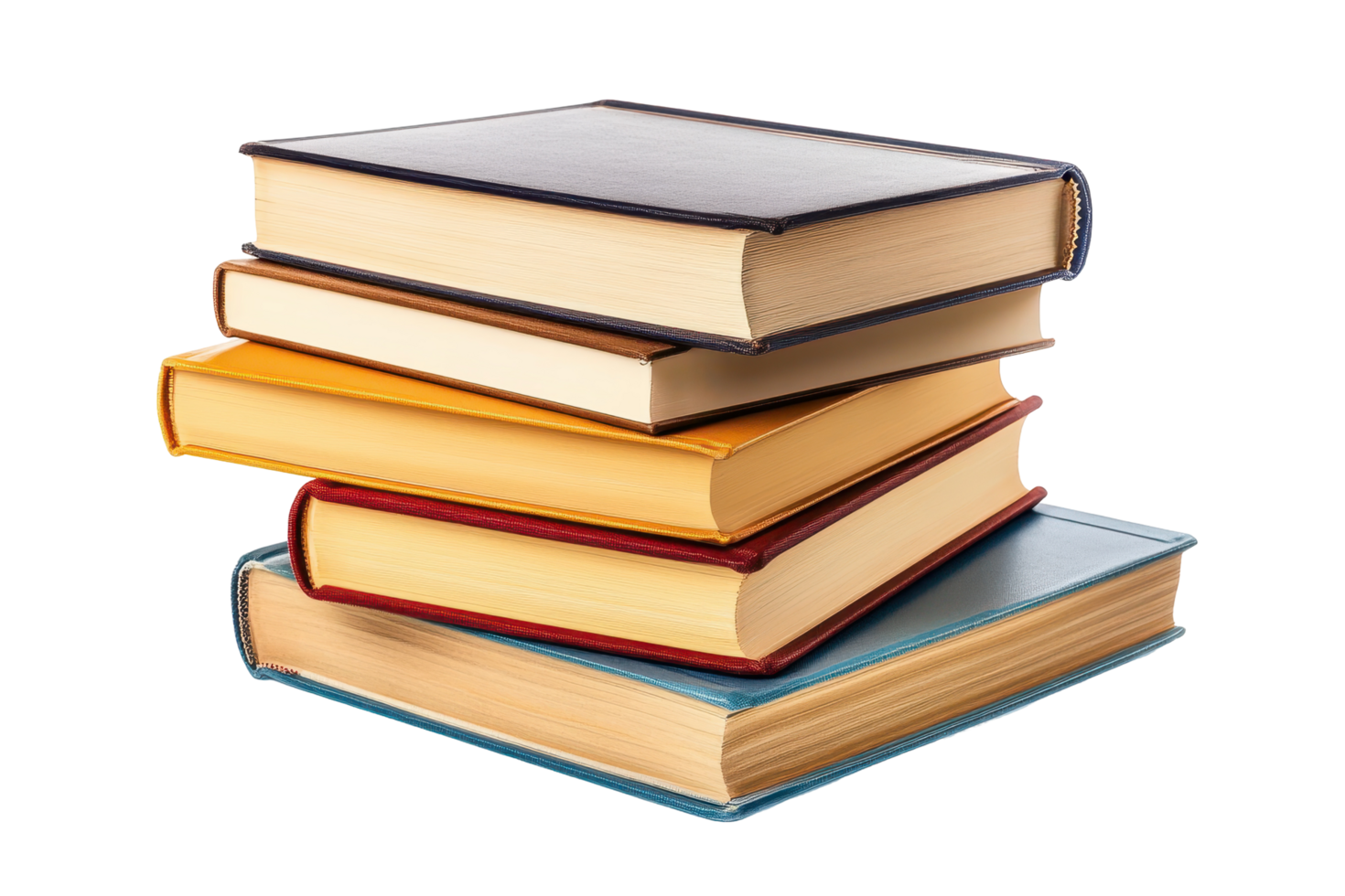 Stack of colorful hardback books displayed on a plain background. png
