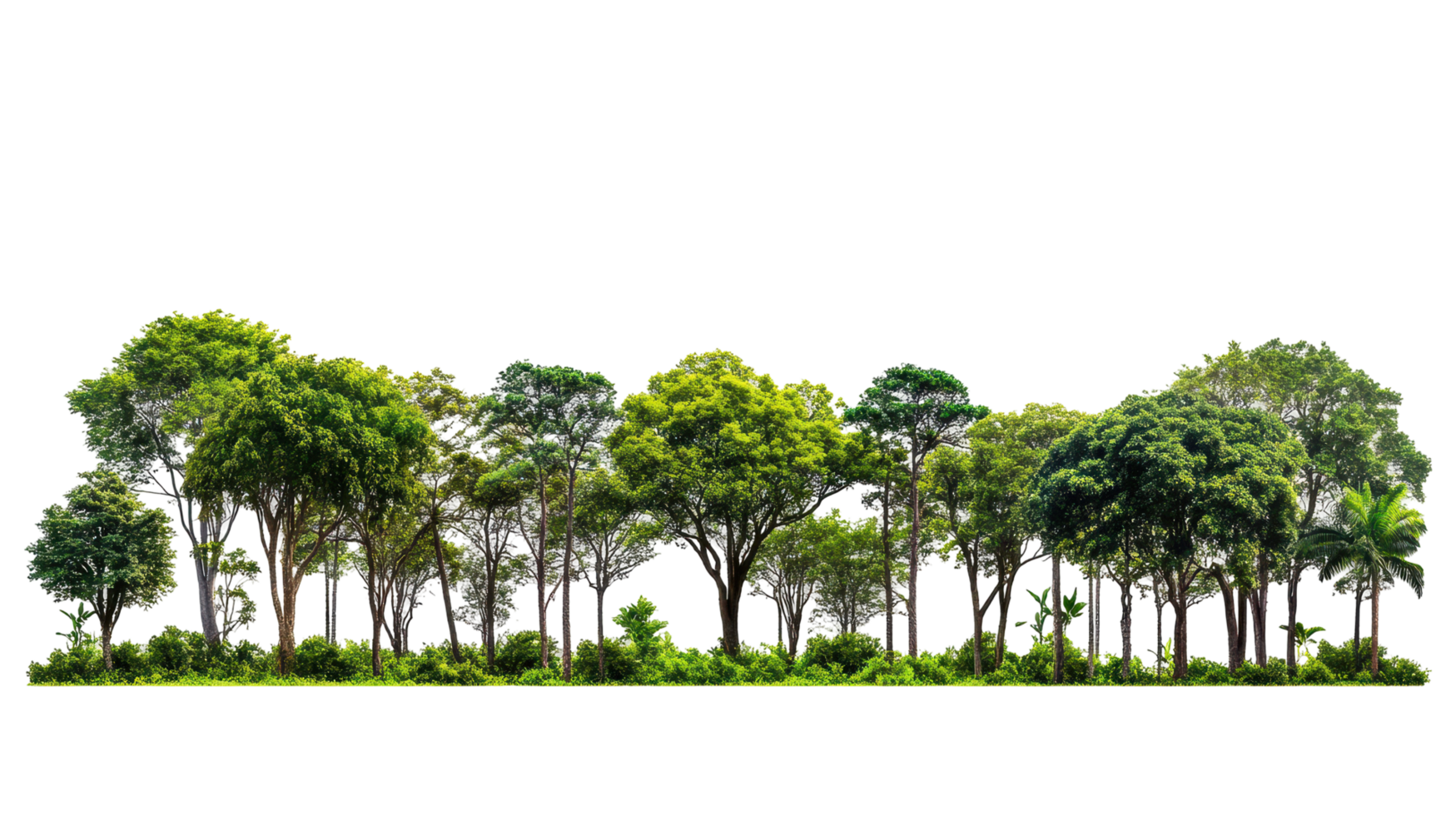 Lush green trees forming a dense forest edge. png
