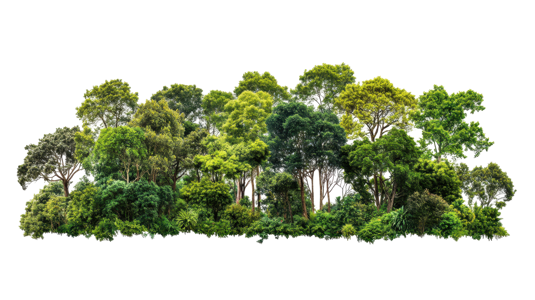 Lush green forest scene, dense foliage and trees. png