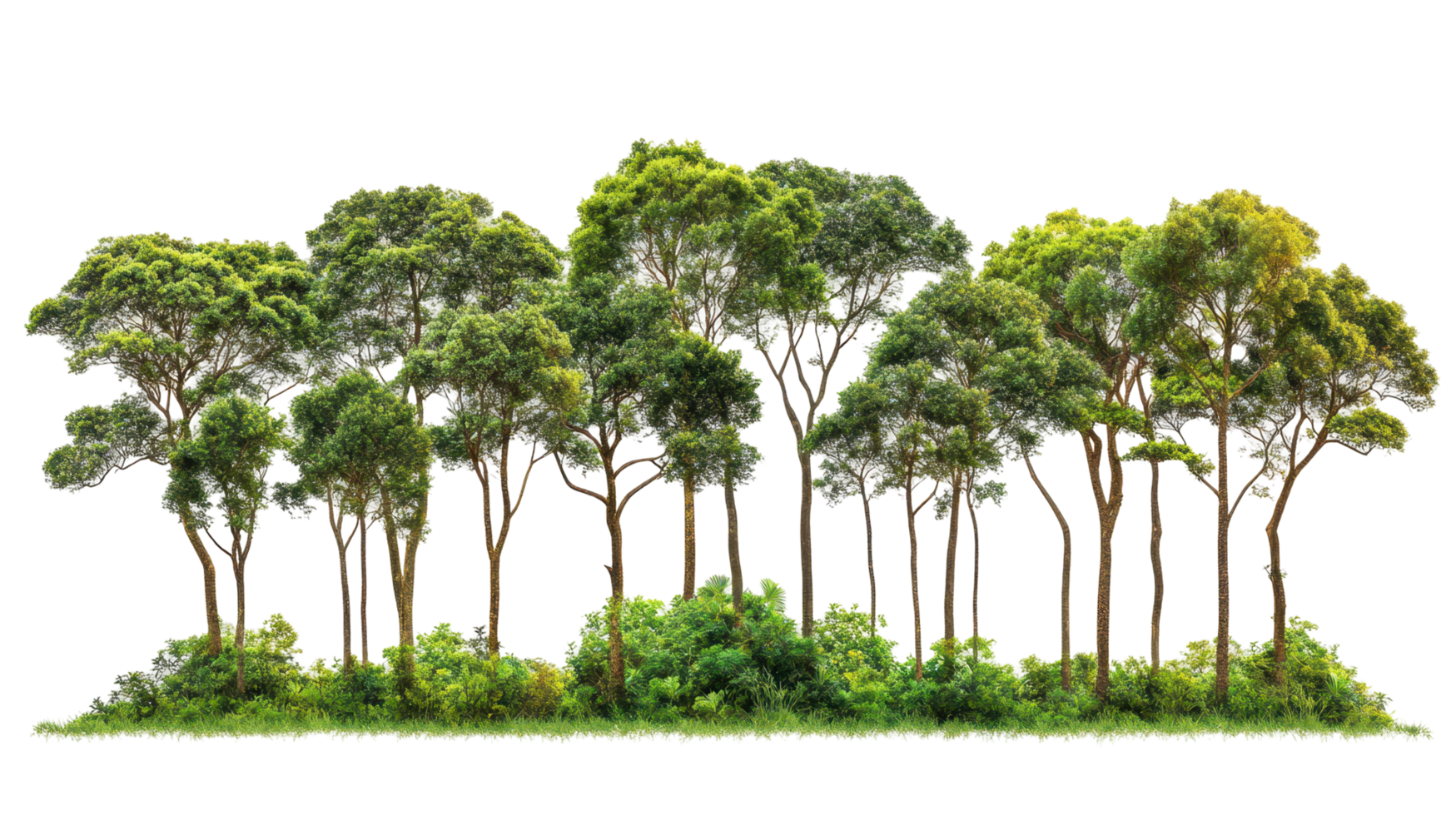 Lush forest scene with structures bordering the trees. png
