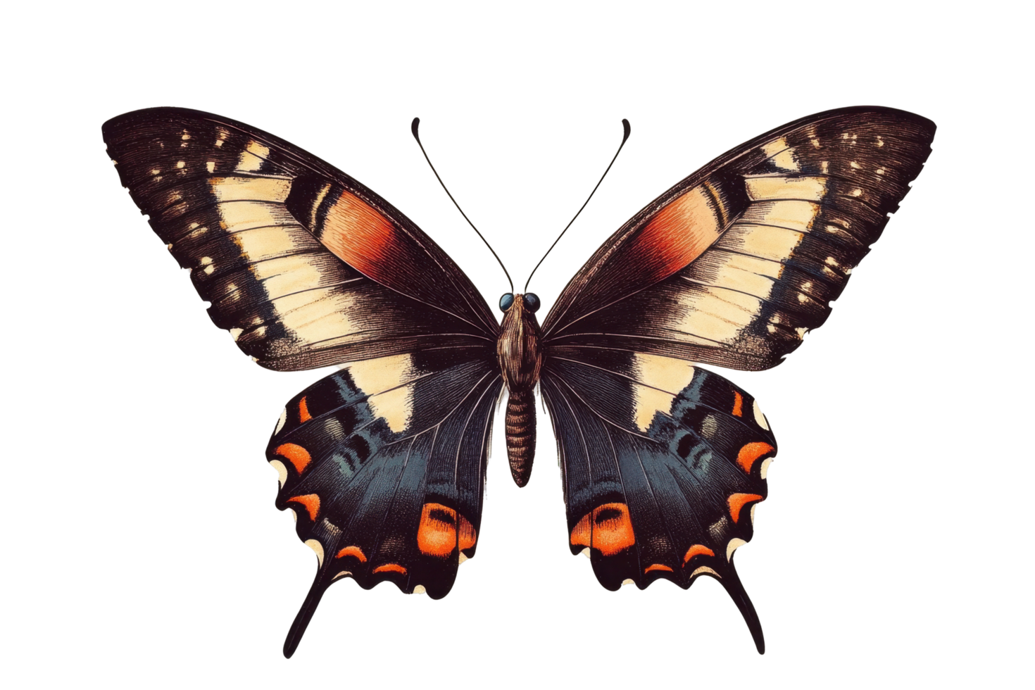 Detailed image of a vibrant butterfly with intricate wings. png