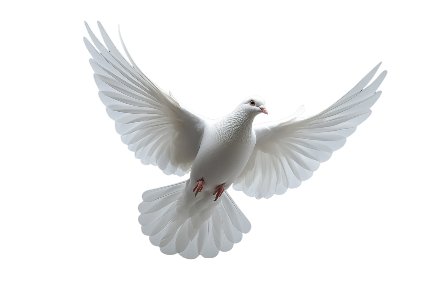 White dove in flight against a plain background. png