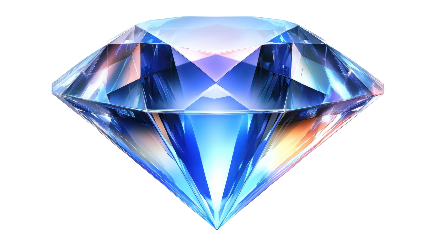 Brilliant, blue gem's faceted design in digital illustration. png