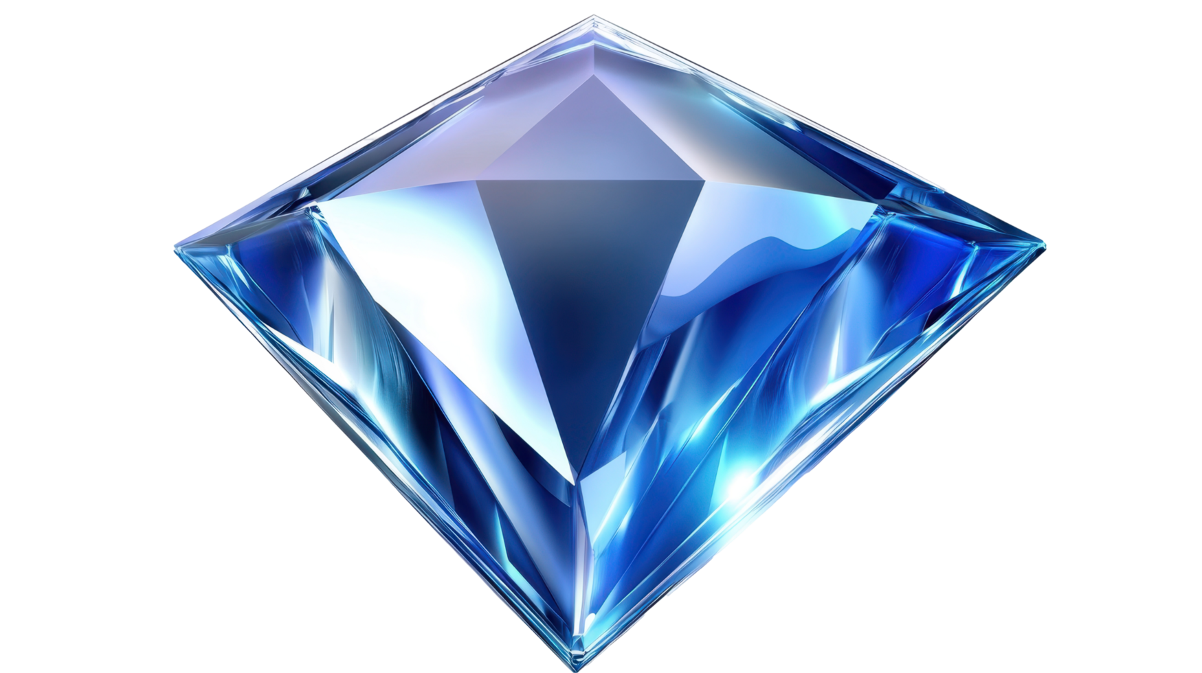 Brilliant, faceted, blue diamond gemstone in a digital illustration. png