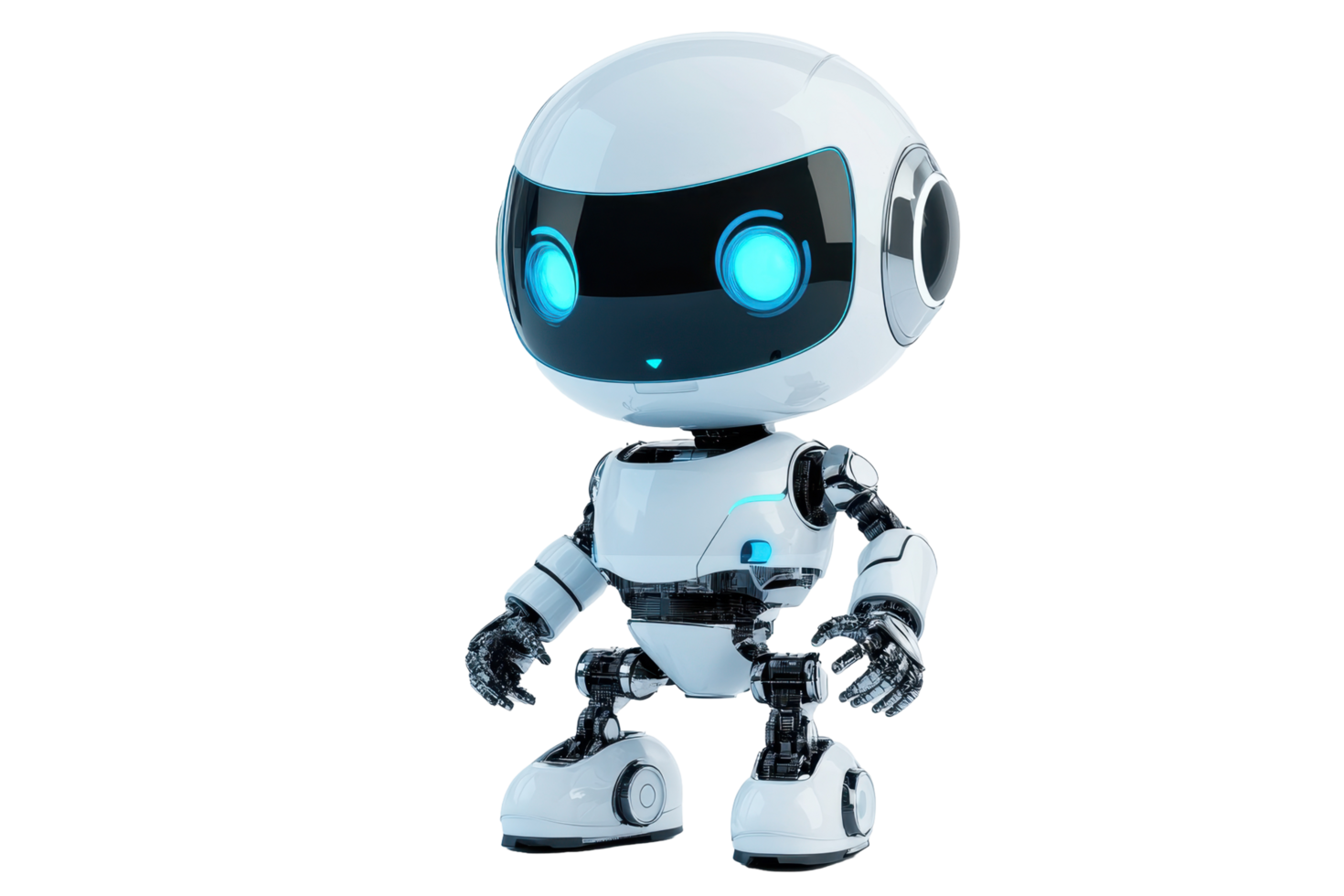 A futuristic robot figure against a teal background. png