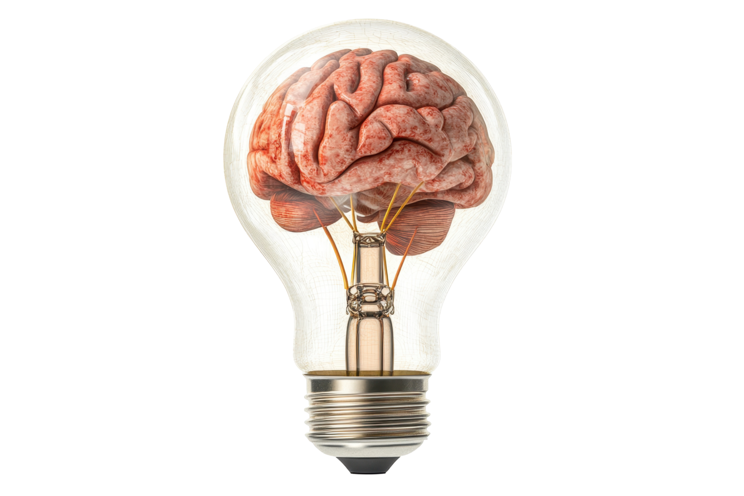 Illuminating concept of a human brain inside a lightbulb. png
