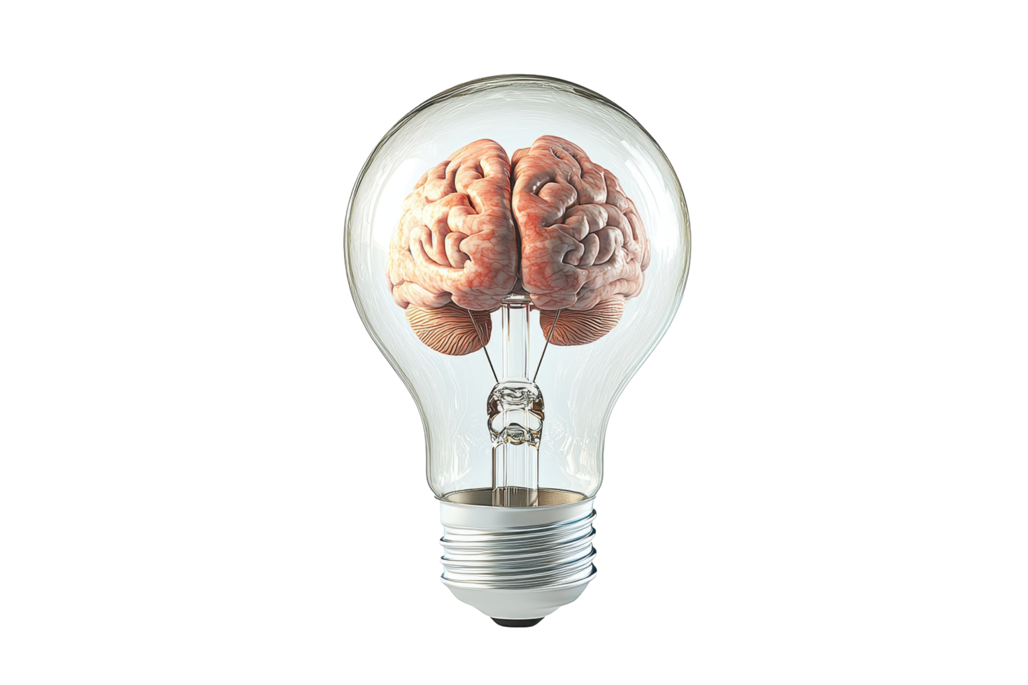 A thought-provoking image of a brain inside a lightbulb. png
