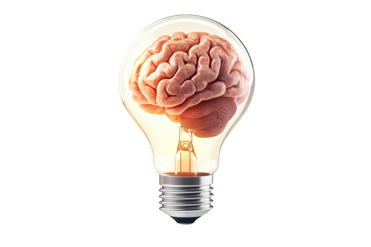 Illuminated brain inside a lightbulb, a symbol of knowledge. png