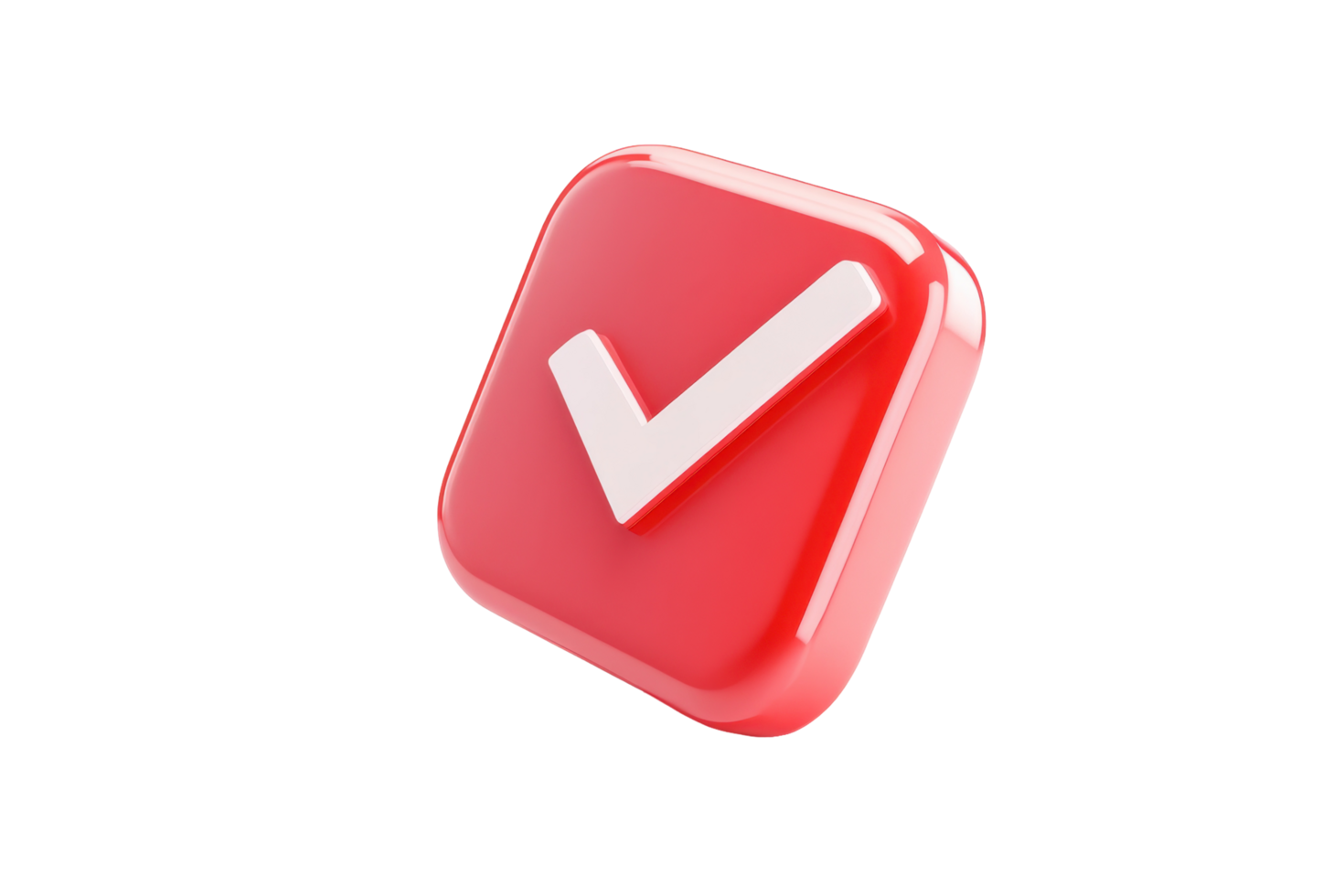 3D rendering of a glossy red checkmark icon. png
