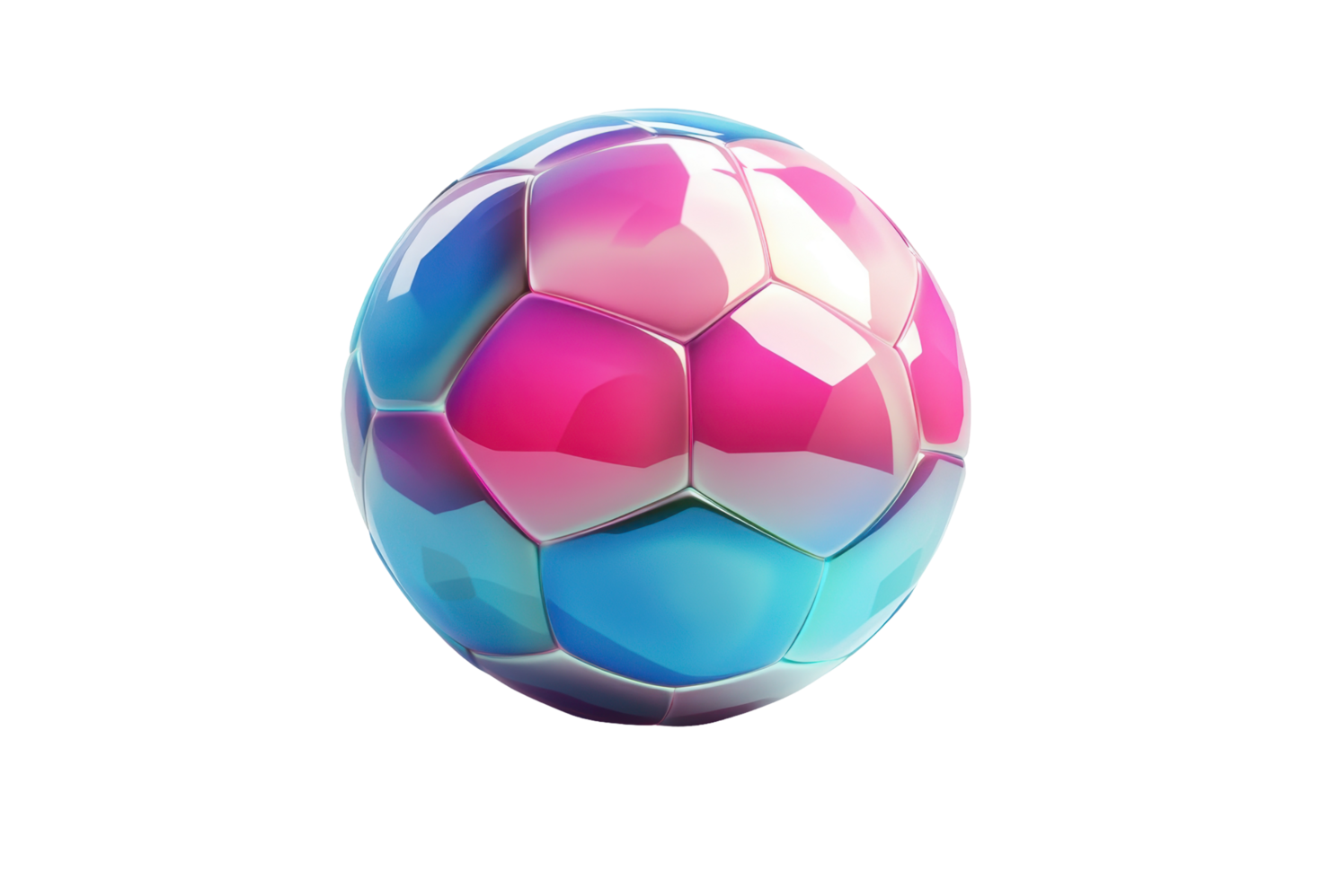 Vibrant, three-dimensional soccer ball in pink and blue hues. png