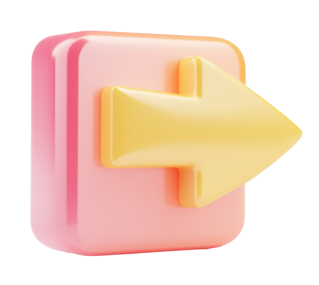 3d rendered square button with a yellow arrow. png