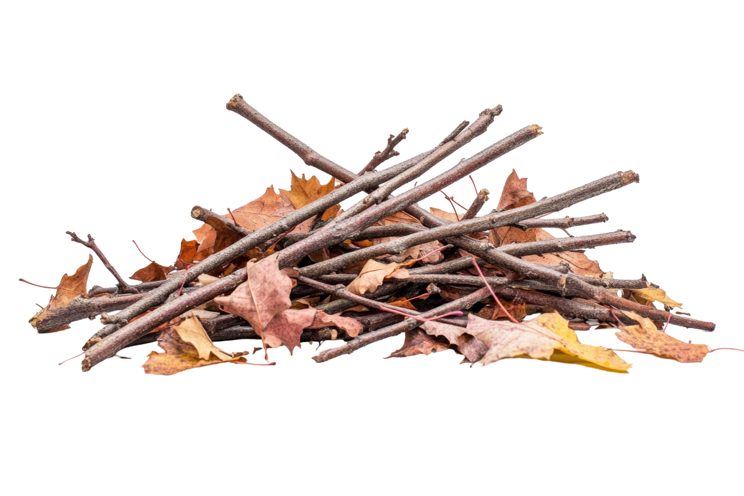 A pile of autumnal twigs and fallen leaves. png