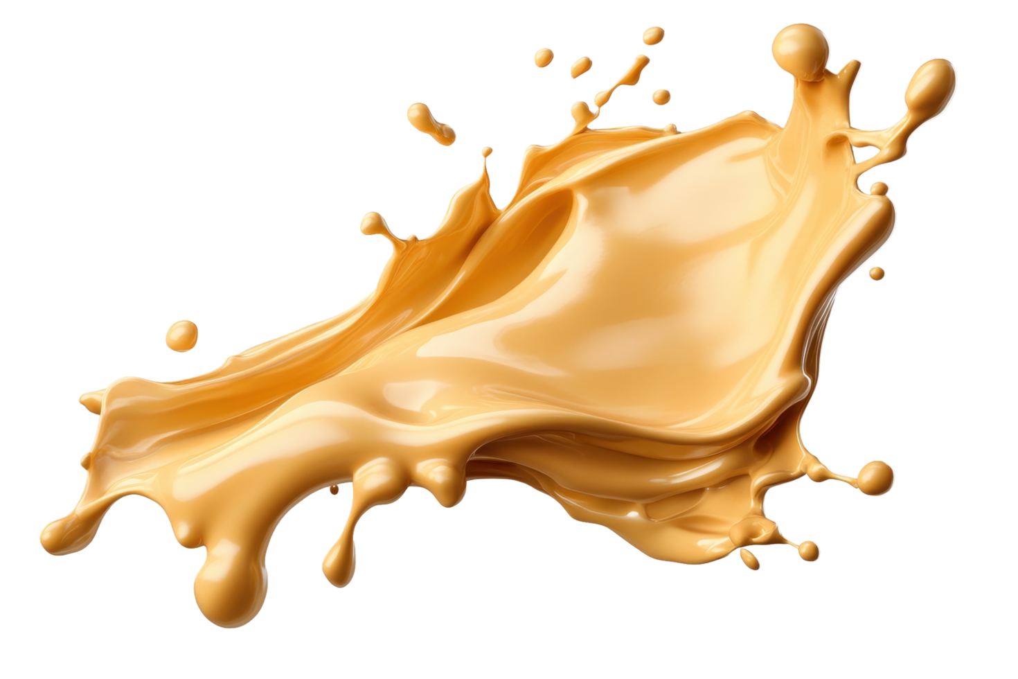 A dynamic caramel liquid splash with abstract design elements. png