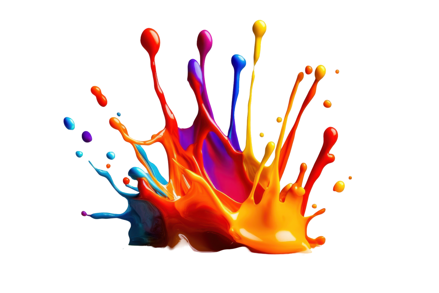 Vibrant paint splashes in a colorful design. png