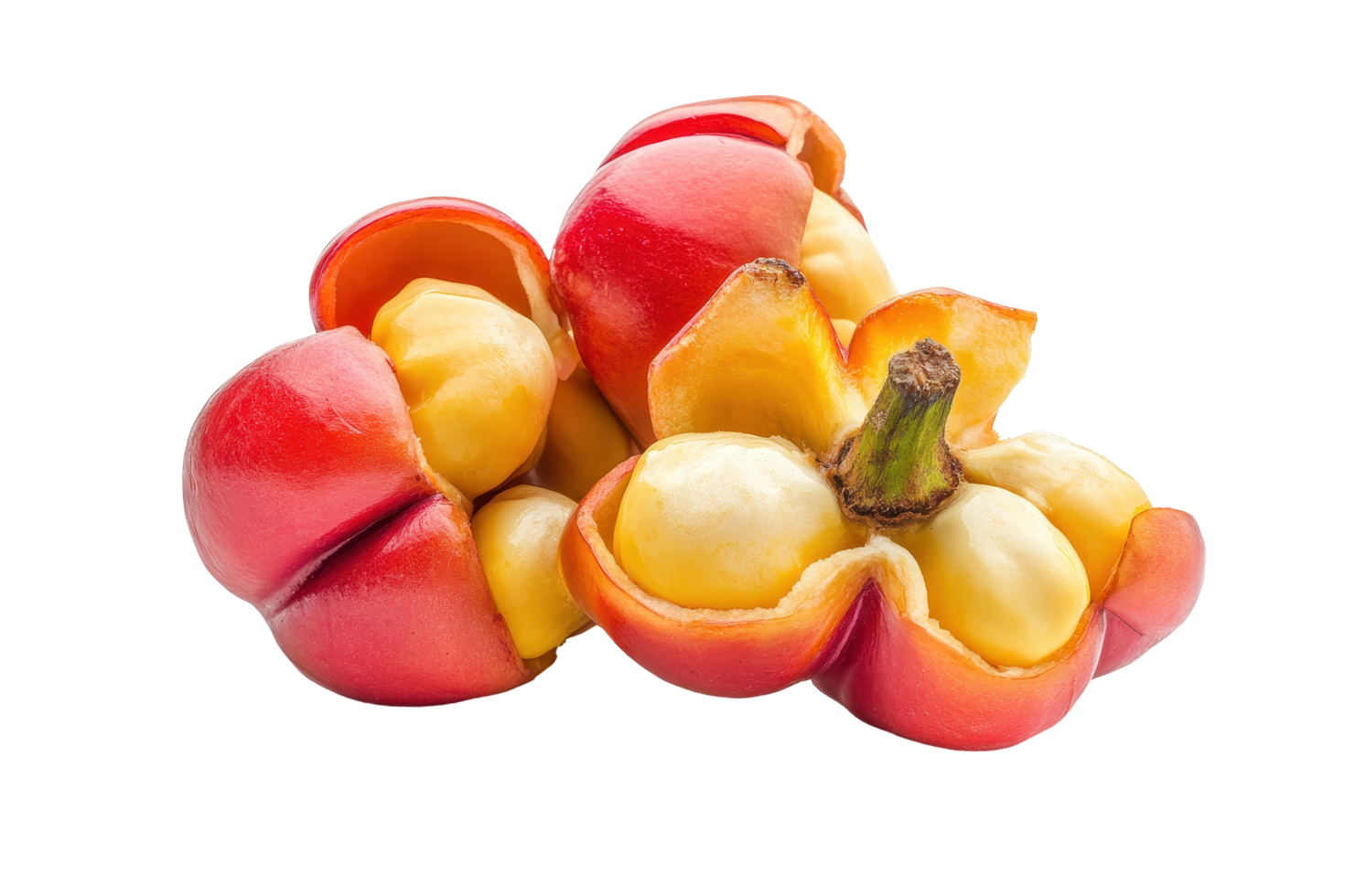 Close-up view of tropical fruit cluster with vibrant hues. png