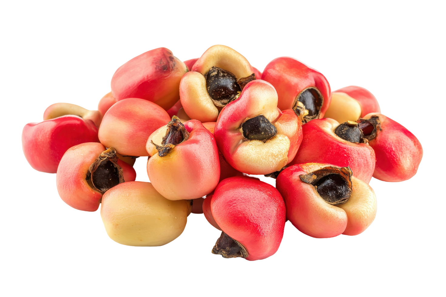 Close-up view of a cluster of colorful tropical fruits. png