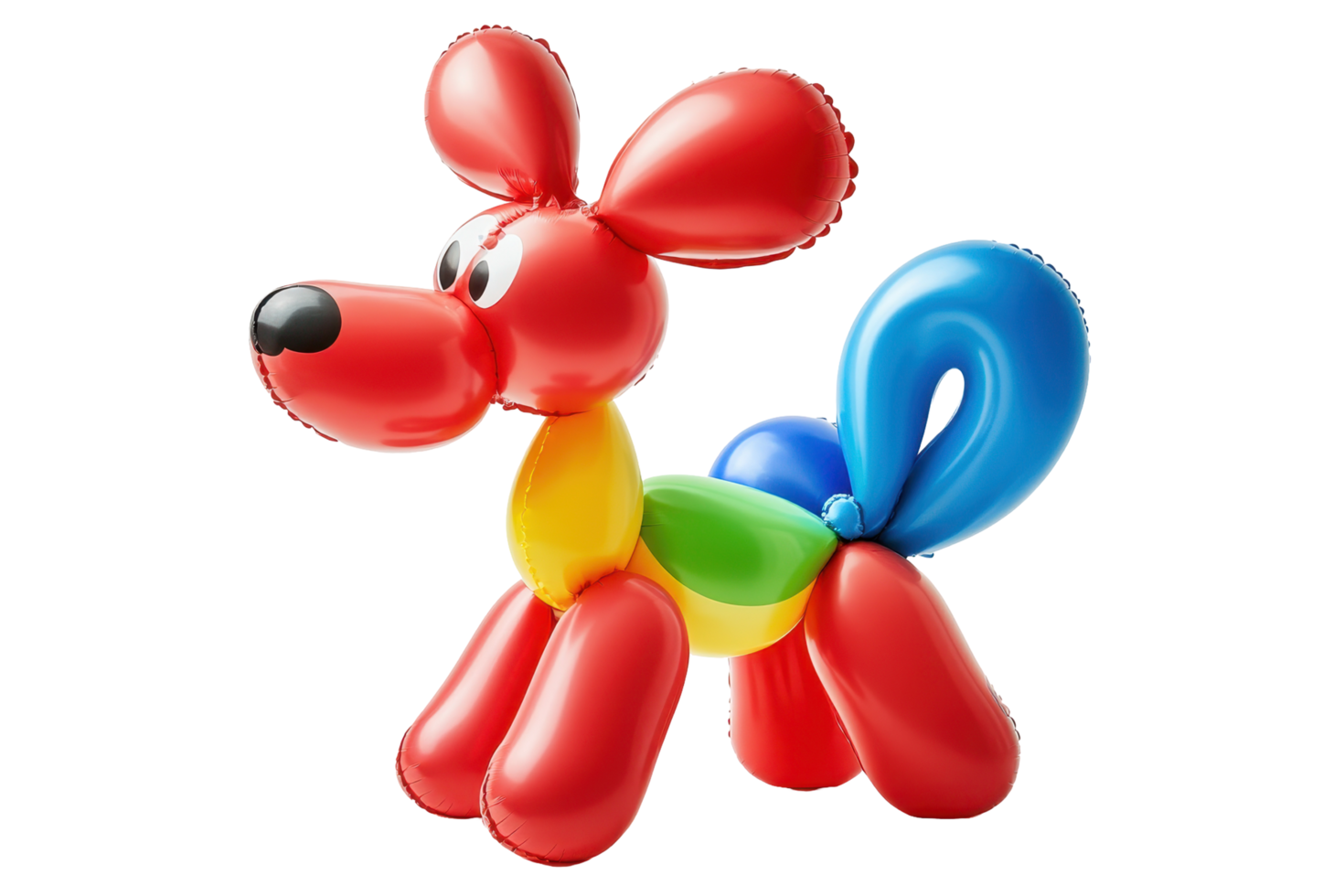 Colorful balloon dog figurine against a dark background. png
