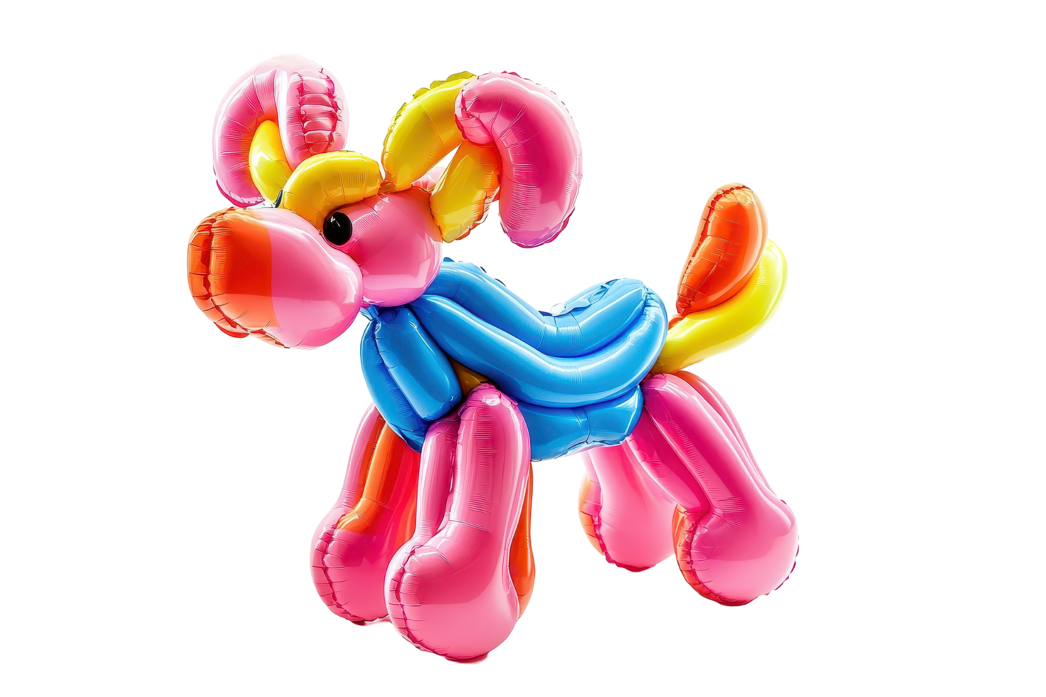 Vibrant balloon animal design of a playful canine figure. png