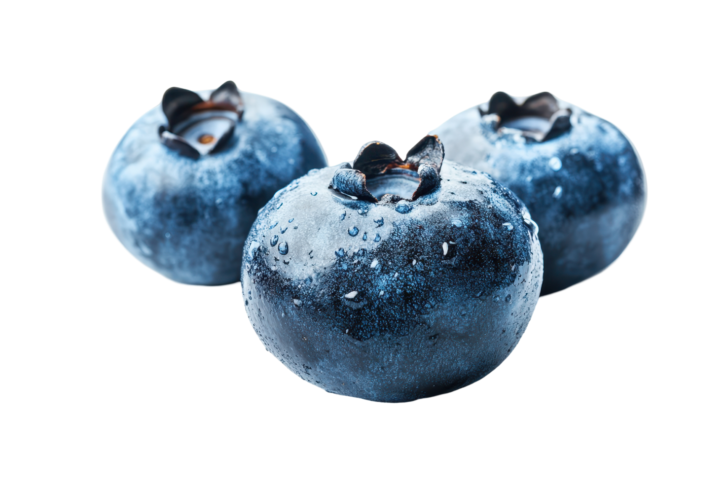 Close-up view of fresh blueberries with water droplets. png