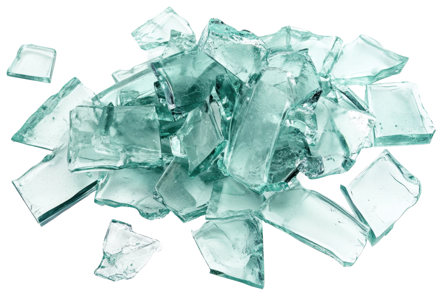 A collection of fragmented, translucent teal-colored crystals. png
